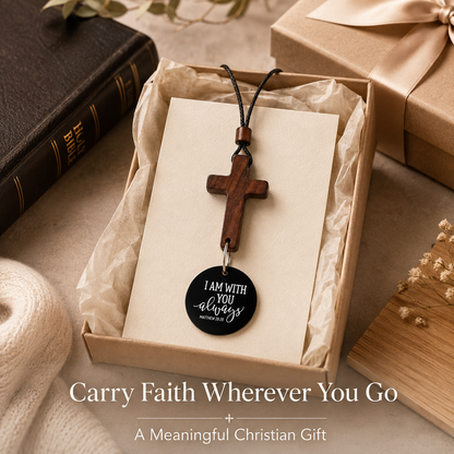 Christianity Wood Tone Cross Car Pendant
