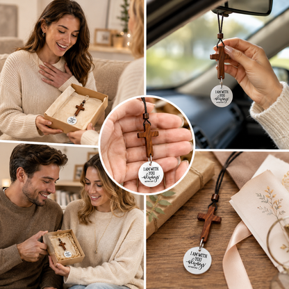 Christianity Wood Tone Cross Car Pendant